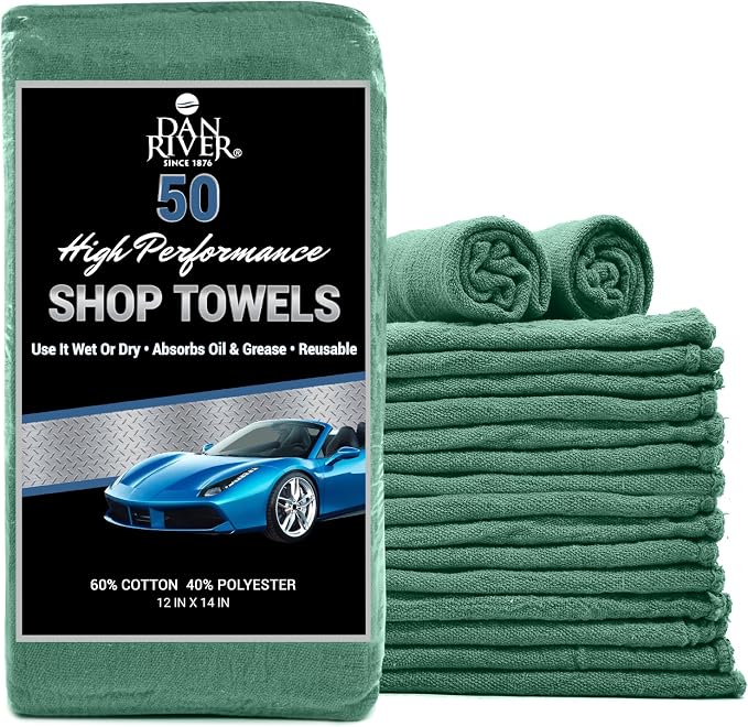 DAN RIVER Shop Towels, 50 Pack Commercial Use Green Terry Cloth Rags by DanRiver