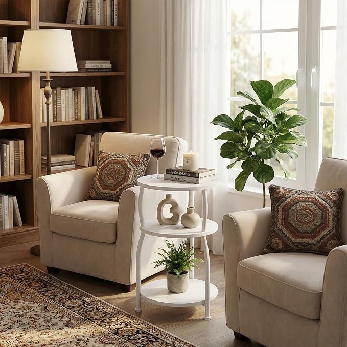 Round Side Table, 3-Tier End Table - Image 7