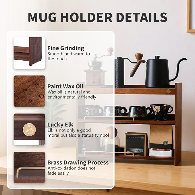 Wooden Cup Holder Walnut 3 Tier Shelf Organizer | Coffee Station Organizer - Image 3
