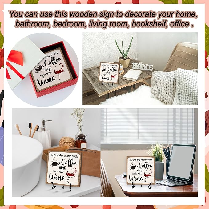 Coffee And Wine Desk Decor Sign, Rustic Wooden Sign - Image 3