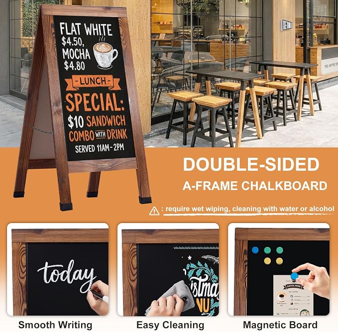 Wood Magnetic A-Frame Chalkboard Signs, Double-Sided Sidewalk Blackboard - Image 5