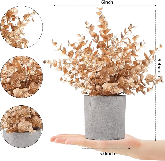 Coferset 2 Pack Gold Eucalyptus Small Fake Plants Potted Artificial Plants - Image 4