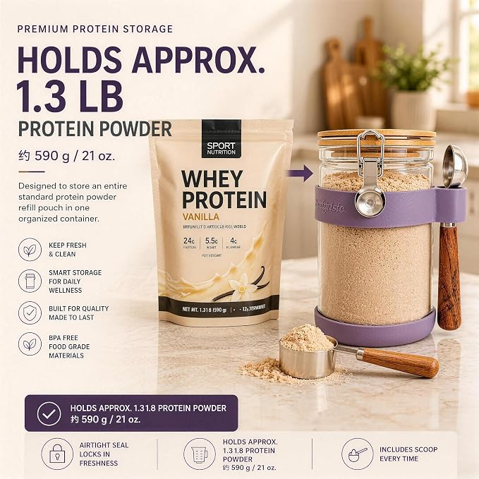 Glass Protein Powder Container, 40oz Airtight Collagen Storage Jar - Image 3