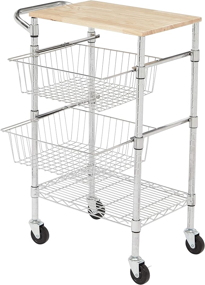 Amazon Basics 3-Tier Metal Basket Rolling Utility Cart - Image 3