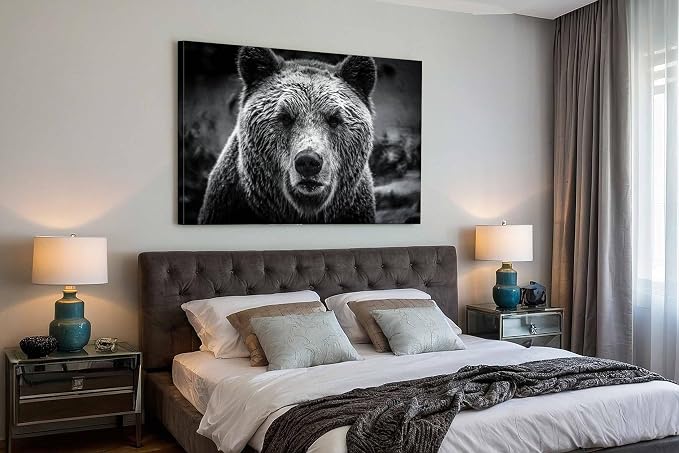 Bear Pictures Wall Decor Black and White Animal Canvas Wall Art - Image 4