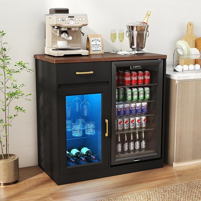 Verano Garden Coffee Bar with Mini Fridge Space, Liquor Cabinet with LED Light by VeranoGarden
