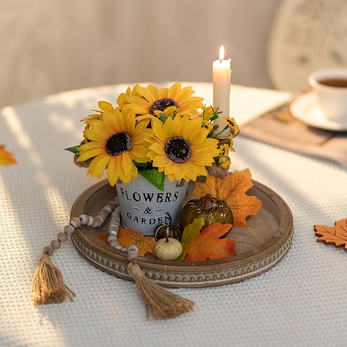 Hanobe Round Wooden Tray Decor: Decorative Candle Plate Holder Tray - Image 8