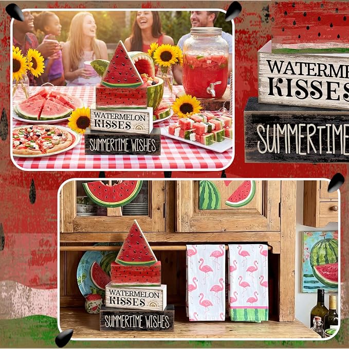 Lineshading 4 Pcs Summer Table Decor Wooden Watermelon Tiered Tray Decor Rustic - Image 7