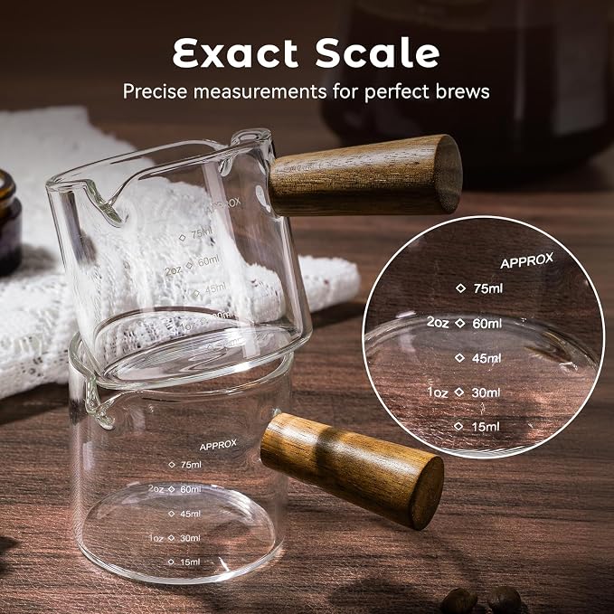 2 Pack Espresso Shot Cups Measuring cups, 4 FL OZ Wooden Handle V-Shaped Double - Image 7