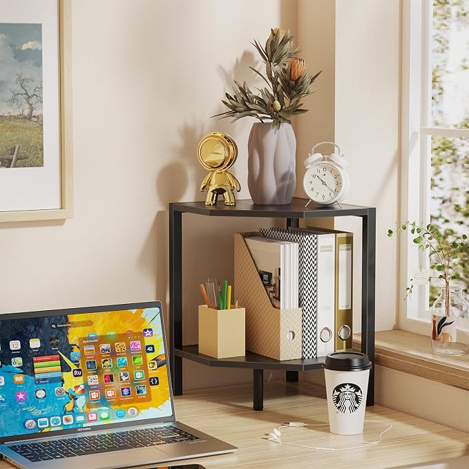 Creso hom Corner Shelf Stand, 2 Tier Industrial Corner Bookshelf - Image 5