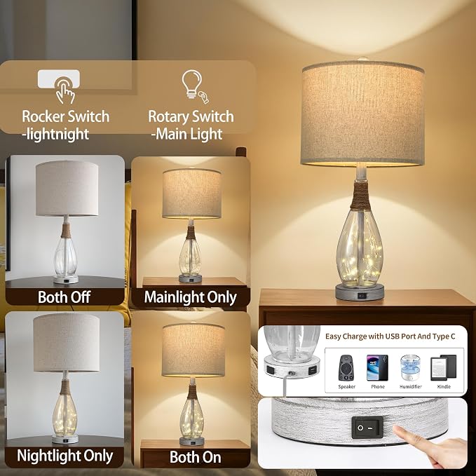 OYEARS 23" Table Lamps for Living Room Set of 2 Bedside Lamps for Night Stands - Image 3