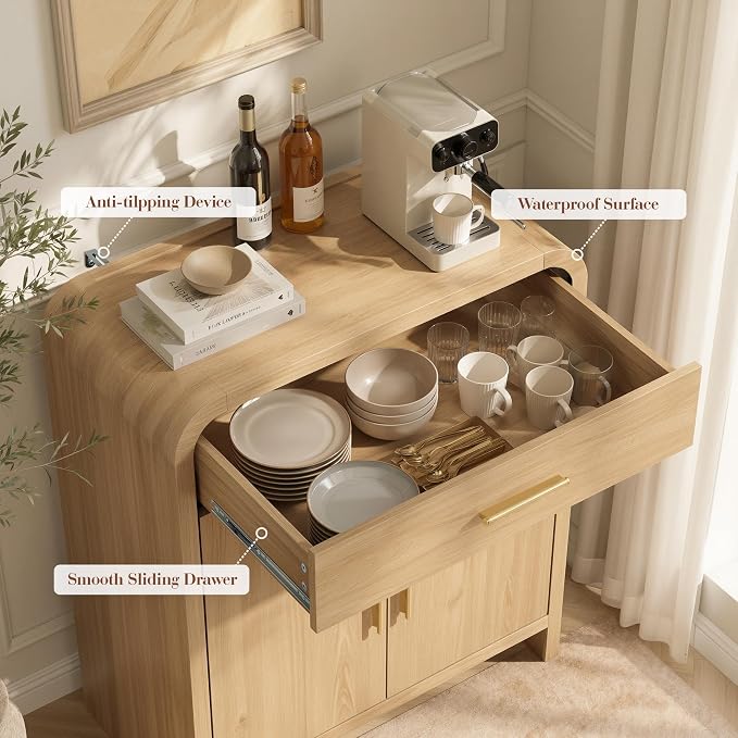 Set of 2 Curved Buffet Storage Cabinet - Image 7
