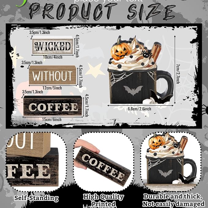 Lineshading 4 Pcs Halloween Coffee Table Decorations Wicked Wooden Stacked Sign - Image 4