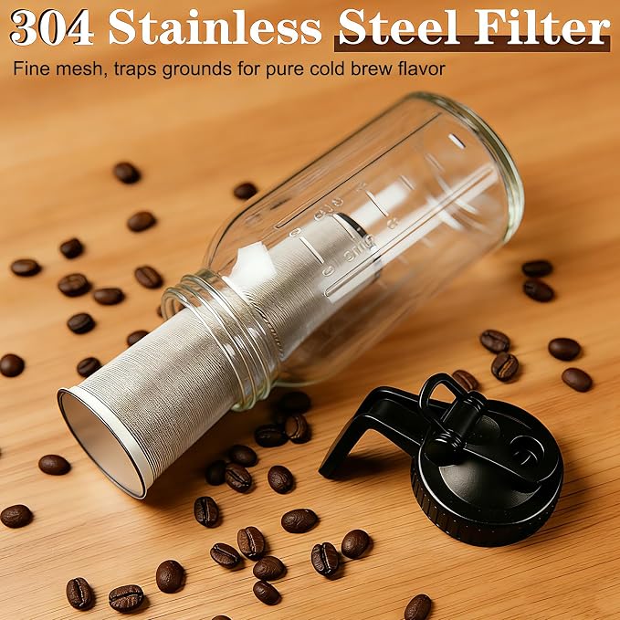 Cold Brew Coffee Maker, 32oz Mason Jar Pitcher - Image 3