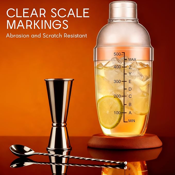 Plastic Cocktail Shaker with Measuring Scale 17oz, Leak-Proof & - Image 4
