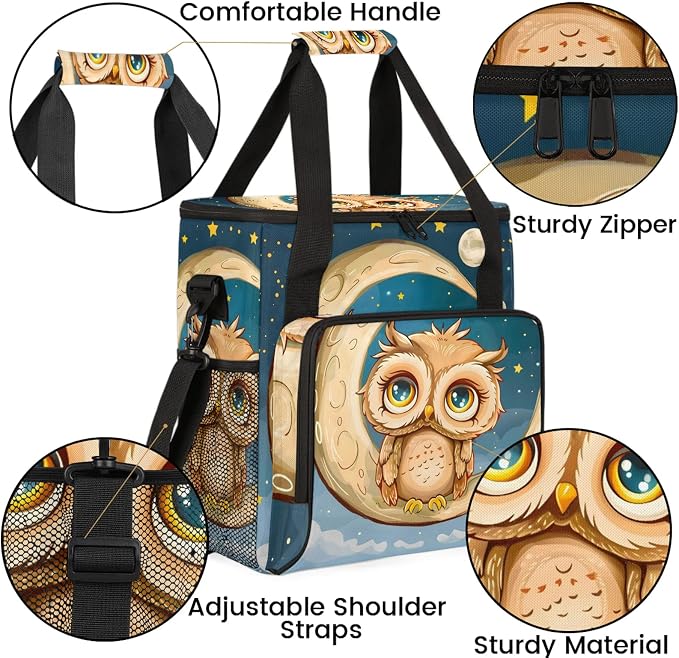 Night Moon Owl Coffee Maker Carring Bag, Large Insulated Storage Organizer Case - Image 6