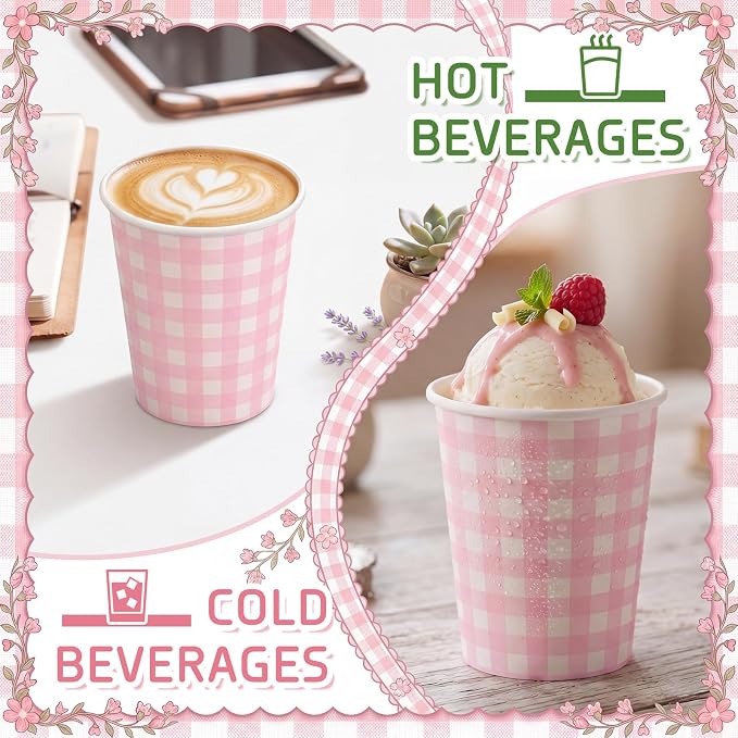 Mimorou 48 Set Pink Gingham Disposable Coffee Cups - Image 4
