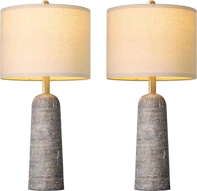 BOBOMOMO 27.25" Modern Table Lamp Set of 2, Light Grey Resin Table Lamps - Image 2