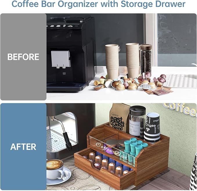 NiHome Solid Wood & Acrylic Coffee Station Organizer - Image 4