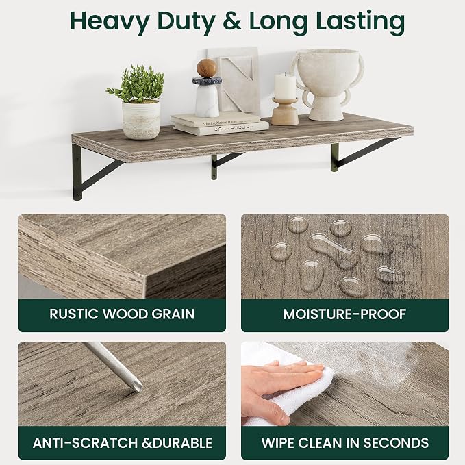 Floating Shelves 12 Inch Deep, 24W x 12D Wall Shelf Set of 2, 50 lbs Heavy Duty - Image 5