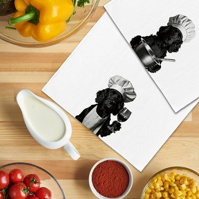 Funny Chef Cocker Spaniel Kitchen Towels Set of 2, Cocker Spaniel Dog Gifts - Image 5