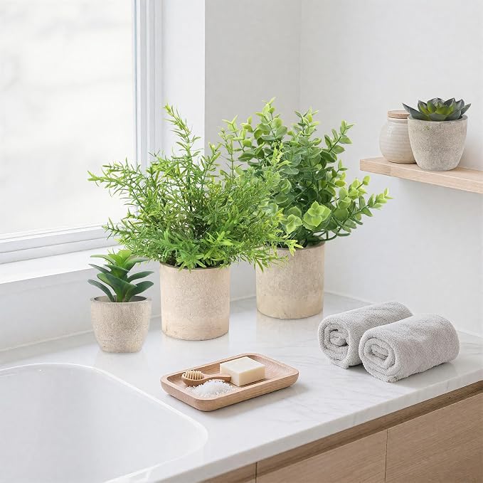 ALAGIRLS 4 Pack Small Fake Plants, Small Faux Plants in Pulp Pot, - Image 8