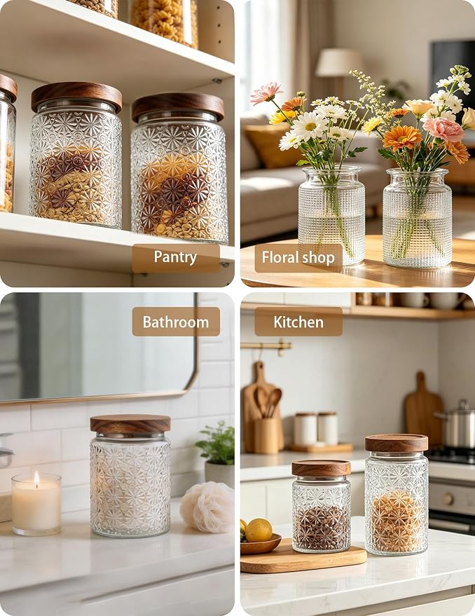 Vintage Glass Jars with Wood Lids - 34 OZ Airtight Storage Container - Image 6