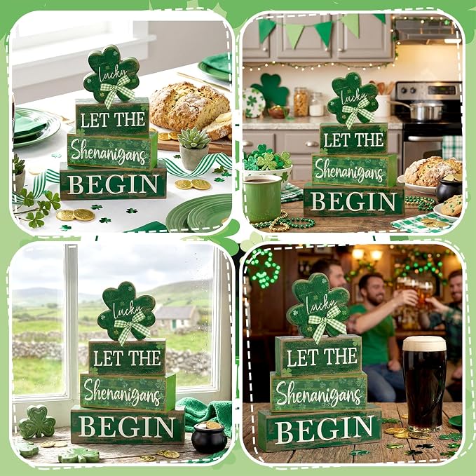 Lineshading 4 Pcs St Patricks Day Table Decorations Wooden Shamrocks St - Image 5