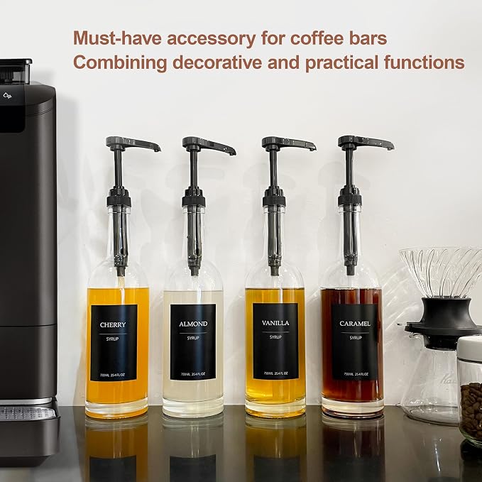 HCYWOC Coffee Syrup Dispenser, 25.4oz 750ml Glass Syrup Bottles, 2 Pack Syrup - Image 2