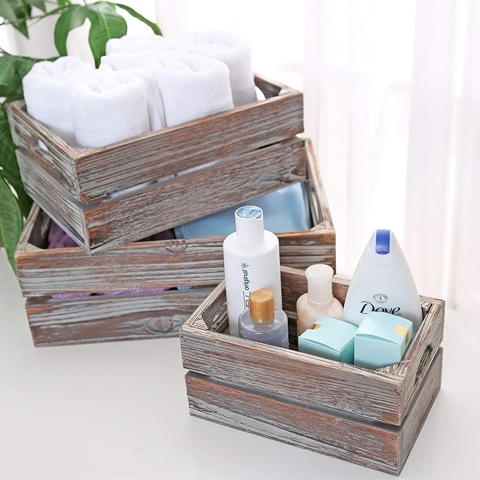 MyGift Country Rustic Torched Wood Storage Decorative Box, Nesting Wooden Crate - Image 4
