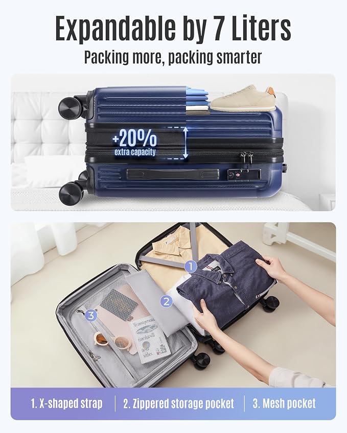 LIGHT FLIGHT Carry On Luggage 22x14x9 Airline Approved, Dark Blue | 22x14x9 - Image 7
