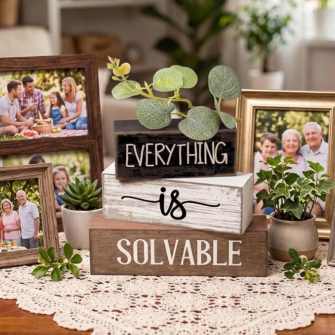 Lineshading 4 Pcs Inspirational Farmhouse Table Decor Rustic Wooden Stacked - Image 3
