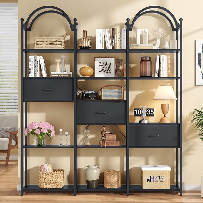 83.5" Tall Arched Bookshelf, Triple Wide 6-Tier Large Open Book Shelf by Semoic