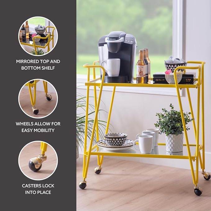 Linon Gina Yellow Mid Century Bar Cart - Image 9