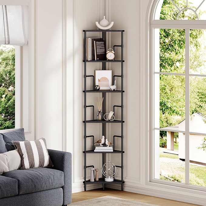 MAHANCRIS 65" Corner Shelf, 6-Tier Industrial Corner Bookshelf - Image 7