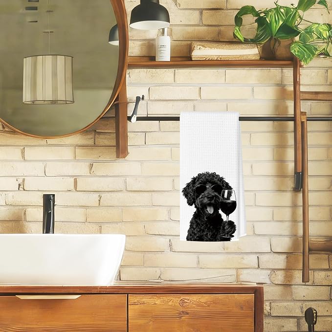 Funny Black Portuguese Water Dog Wine Bar Kitchen Towels, Dog Gifts - Image 4