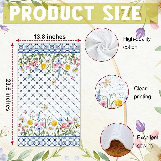 Wildflower Waffle Kitchen Towels, Absorbent Hand Towel - Image 2