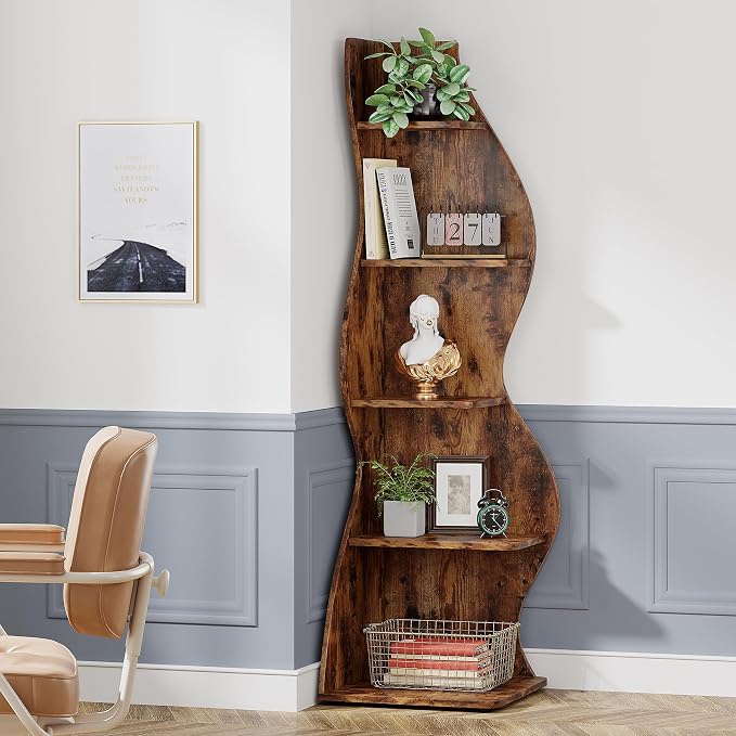 Tribesigns Corner Shelf, Rustic 5-Tier Wall Corner Bookshelf, Stylish Corner - Image 6