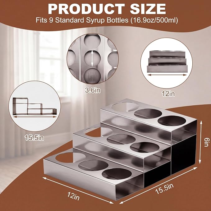Novabright 3 Tier Coffee Syrup Rack Organizer, Stainless Steel Syrup Bottle - Image 4