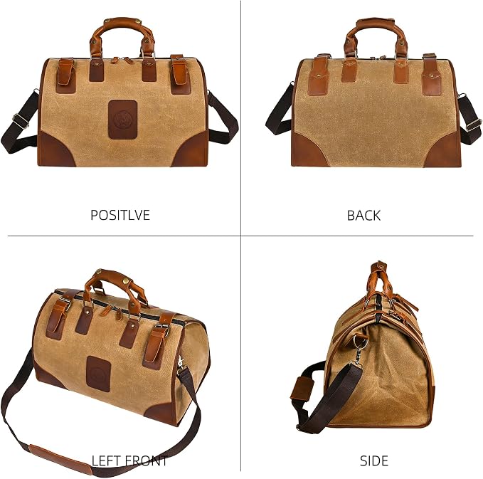 Canvas + Leather Travel Luggage Tote Duffle Gym Suitcase Weekender Overnight Bag - Image 4