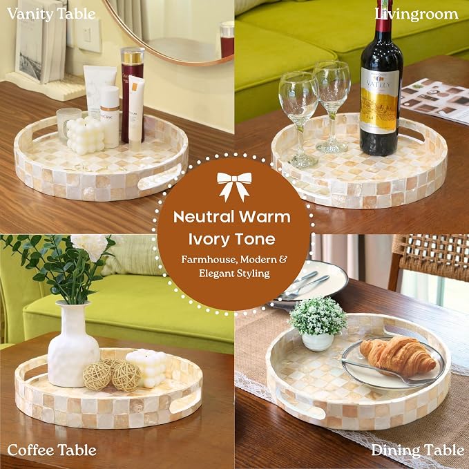 CHI AN HOME 12.6 Inch Capiz Shell Round Decorative Tray - Image 7