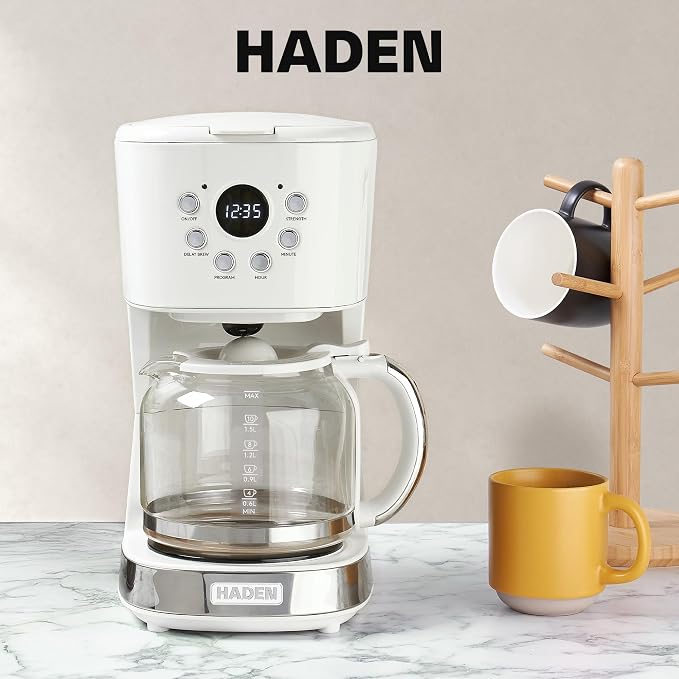 HADEN Coffee Machine, 12 Cup Programmable Drip Coffee Maker, Ivory & Chrome - Image 6