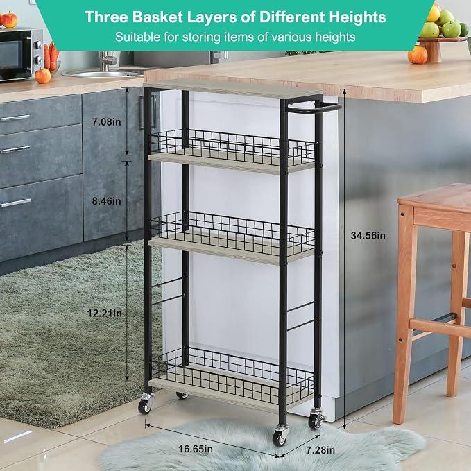 YBING Slim Storage Cart 4 Tier Narrow Rolling Cart on Wheels Mobile Kitchen - Image 6