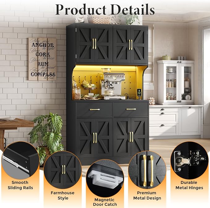 VK·LIVING 71" Kitchen Pantry Storage Cabinet, Farmhouse Pantry Cabinet - Image 4