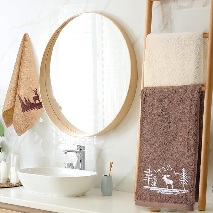 Gilprop 3 Pcs Rustic Cabin Hand Towels Woodland Forest Deer Embroidered - Image 5