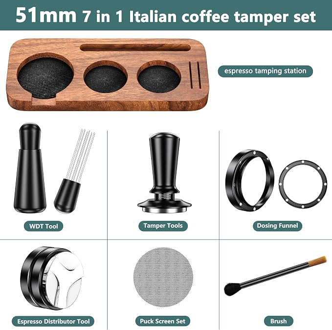 7 Pack Espresso Accessories Kit, 51mm Espresso Tool Kit | Espresso Tamping - Image 3