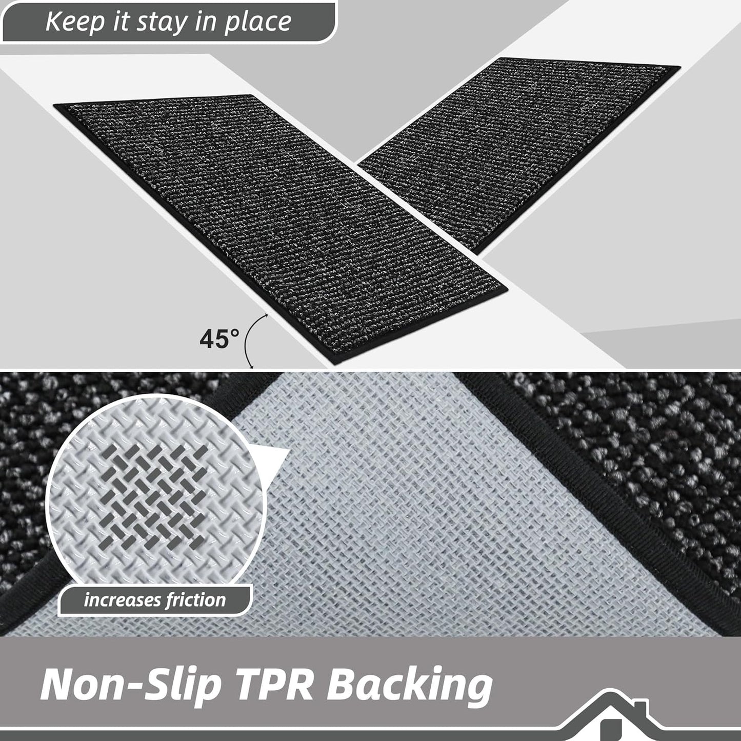 BEQHAUSE Dirt Trapper Door Mat 36" x 60", Non-Slip Washable Doormats Entrance Mat, Dirt Resistant and Absorbent Welcome Mat, Low Profile Floor Mats for Front Back Door and Entryway, Black