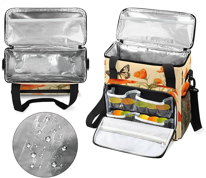 Butterflies Poppy Flowers Coffee Maker Carring Bag, Large Insulated Storage - Image 3