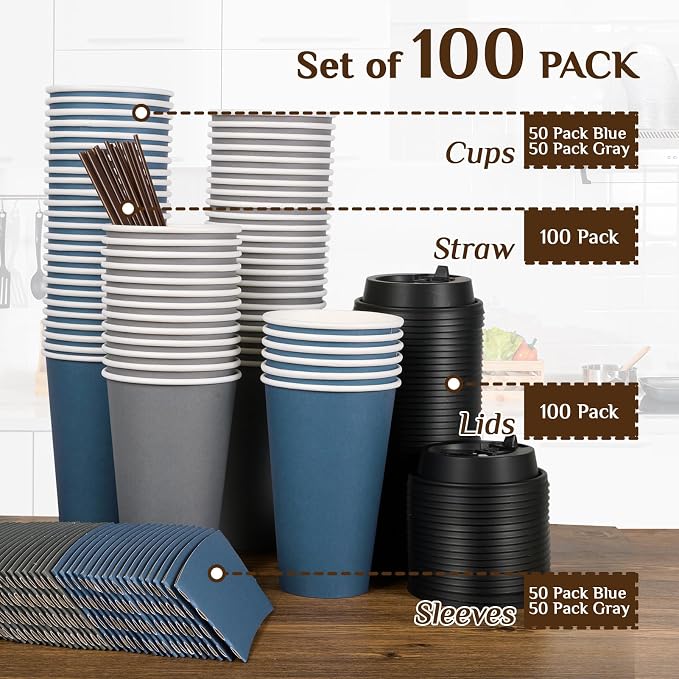 LITOPAK 100 Pack 16 oz Disposable Paper Coffee Cups - Image 7