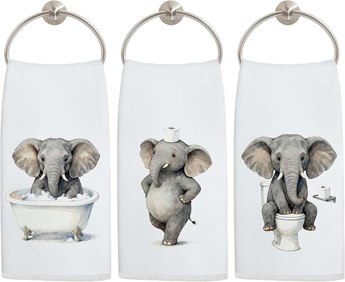 Funny Elephant Bathroom Hand Towels, Elephant Lover Gifts, Humor Bathing by Unknown